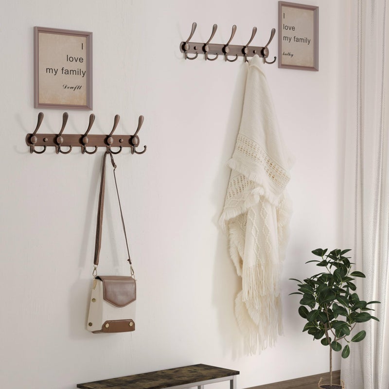 Dseap Wall Mounted Coat Rack - 5 Tri Hooks, Heavy Duty, Stainless Steel, Metal Coat Hook Rail for Coat Hat Towel Purse Robes Mudroom Bathroom Entryway (Antique Copper, 2 Packs) - Image 2